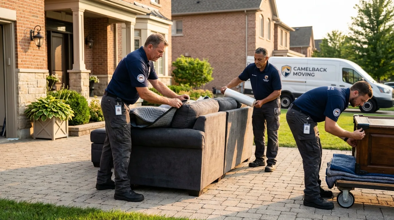 Large estate moving crew wrapping furniture in Charleroi, PA