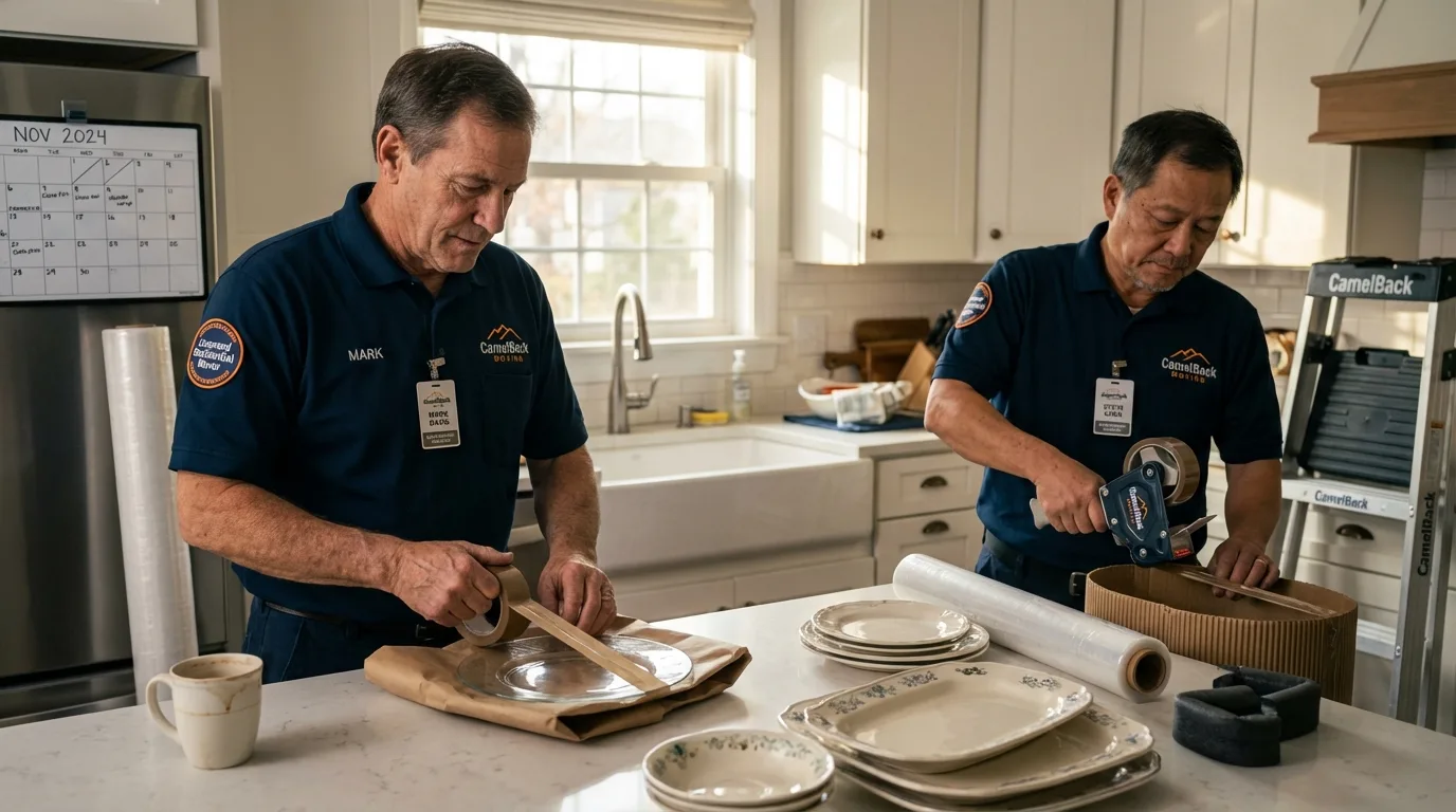 Professional crew packing kitchen dishware in Charleroi, PA