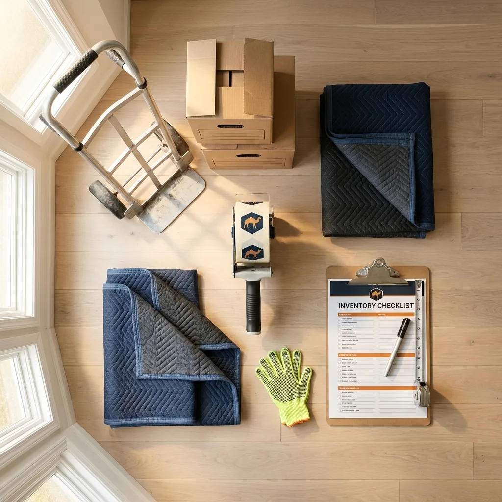 Professional moving supplies and packing materials layout for Charleroi residential relocations